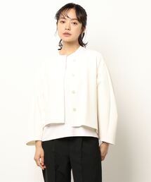 qualite | 【セットアップ対応】ダブルクロスクロプドシャツジャケット(ノーカラージャケット)