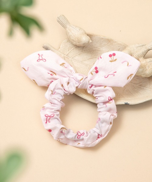 ¨̮チェック×ファー×デニムリボンのシュシュ ̮チェック×ファー×デニムリボンのシュシュ