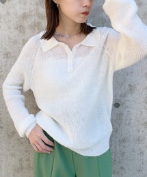 モヘアライクロングスリーブポロニット