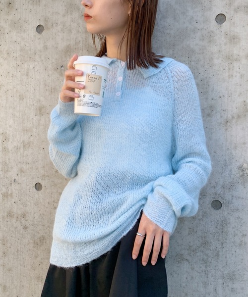 【BLAMINK】アイボリーウールポロニット BLAMINK】アイボリーウールポロニット BLAMINK】アイボリーウールポロ