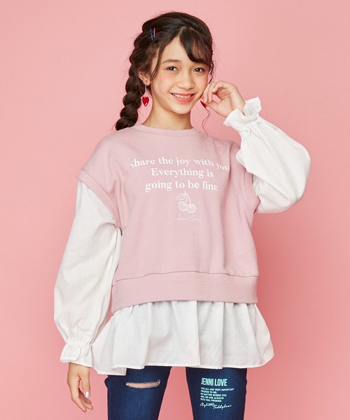JENNI love（ジェニィラブ）の「レイヤード風ペプラムトレーナー（スウェット・キッズ・オフホワイト/ピンク/ミント・130cm/140cm/150cm/160cm）」の3枚目の写真