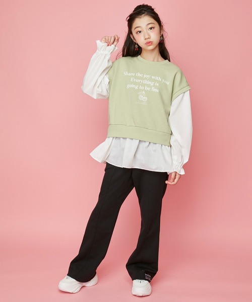 JENNI love（ジェニィラブ）の「レイヤード風ペプラムトレーナー（スウェット・キッズ・オフホワイト/ピンク/ミント・130cm/140cm/150cm/160cm）」の12枚目の写真