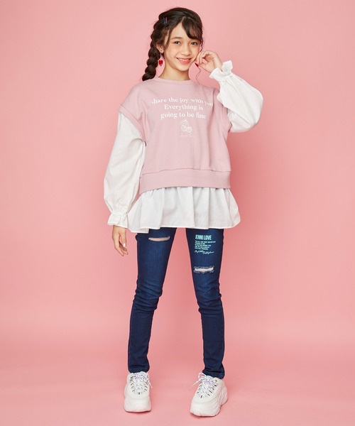 JENNI love（ジェニィラブ）の「レイヤード風ペプラムトレーナー（スウェット・キッズ・オフホワイト/ピンク/ミント・130cm/140cm/150cm/160cm）」の10枚目の写真