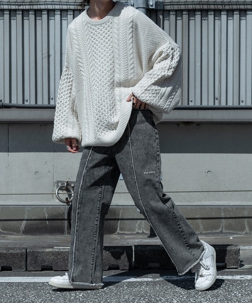 Perushu(ペルーシュ)の「ビッグフィッシャーマンニット(ニット/セーター・メンズ・ダークブラウン/グリーン/アイボリー/キャメル・MEDIUM/LARGE)」の5枚目の写真
