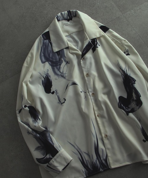 NILWAY（ニルウェイ）の「-Lily- Highest Decin Oversize Shirts/花柄オープンカラーシャツ（シャツ/ブラウス・メンズ・ブラック×レッド/ホワイト×ブラック/グレー系/ホワイト×パープル/ブルー系/ブラック×ホワイト・MEDIUM/SMALL/LARGE）」の7枚目の写真