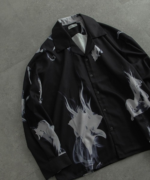 NILWAY（ニルウェイ）の「-Lily- Highest Decin Oversize Shirts/花柄オープンカラーシャツ（シャツ/ブラウス・メンズ・ブラック×レッド/ホワイト×ブラック/グレー系/ホワイト×パープル/ブルー系/ブラック×ホワイト・MEDIUM/SMALL/LARGE）」の9枚目の写真