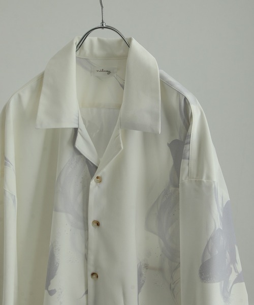 NILWAY（ニルウェイ）の「-Lily- Highest Decin Oversize Shirts/花柄オープンカラーシャツ（シャツ/ブラウス・メンズ・ブラック×レッド/ホワイト×ブラック/グレー系/ホワイト×パープル/ブルー系/ブラック×ホワイト・MEDIUM/SMALL/LARGE）」の15枚目の写真