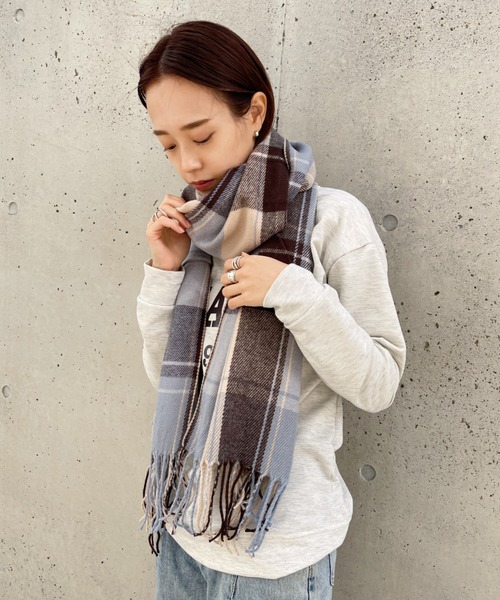 CLEA(クレア)の「チェックストールマフラー(マフラー・レディース・ブラウン/ブルー・FREE)」の15枚目の写真