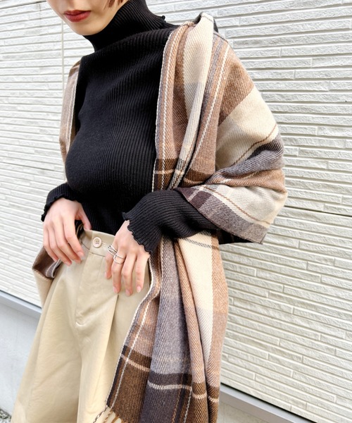 CLEA(クレア)の「チェックストールマフラー(マフラー・レディース・ブラウン/ブルー・FREE)」の11枚目の写真