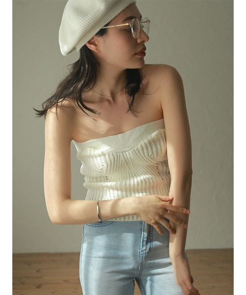 ACYM（アシーム）の「Summer knit ベレー（ハンチング/ベレー帽・レディース・ホワイト/ブラック・FREE）」の4枚目の写真