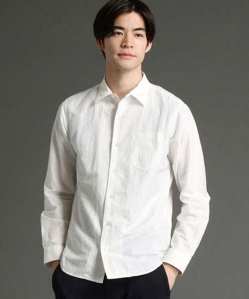 HIDEAWAYS NICOLE（ハイダウェイニコル）の「先染めリネンワッシャーシャツ（シャツ/ブラウス・メンズ・グレー系その他/オフホワイト/ネイビー・LARGE/X-LARGE/MEDIUM）」の2枚目の写真