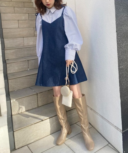 one after another NICE CLAUP(ワンアフターアナザーナイスクラップ)の「ブラウスミニキャミワンピセット(ワンピース・レディース・ブラック/ネイビー/チェック/その他1/ベージュ・FREE)」の12枚目の写真