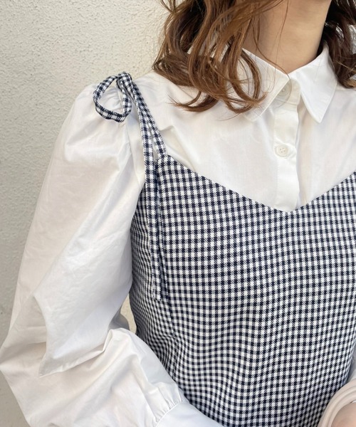 one after another NICE CLAUP(ワンアフターアナザーナイスクラップ)の「ブラウスミニキャミワンピセット(ワンピース・レディース・ブラック/ネイビー/チェック/その他1/ベージュ・FREE)」の20枚目の写真