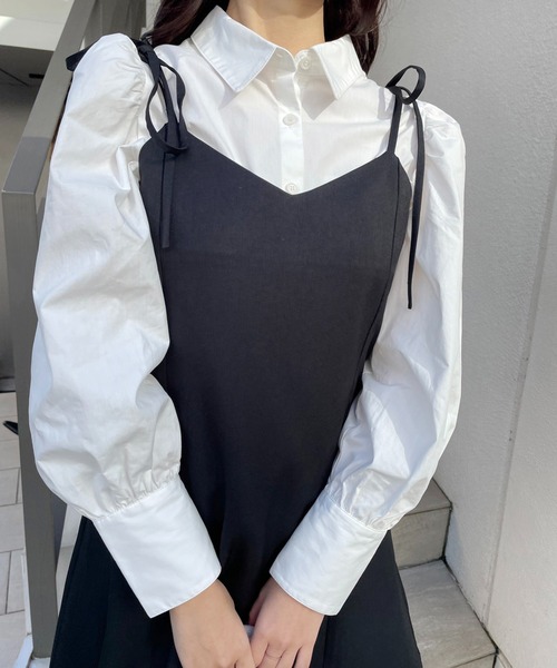 one after another NICE CLAUP(ワンアフターアナザーナイスクラップ)の「ブラウスミニキャミワンピセット(ワンピース・レディース・ブラック/ネイビー/チェック/その他1/ベージュ・FREE)」の10枚目の写真