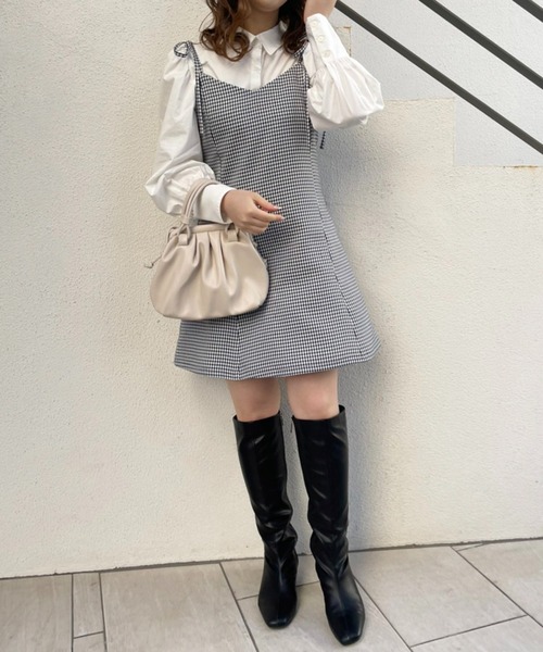 one after another NICE CLAUP(ワンアフターアナザーナイスクラップ)の「ブラウスミニキャミワンピセット(ワンピース・レディース・ブラック/ネイビー/チェック/その他1/ベージュ・FREE)」の17枚目の写真