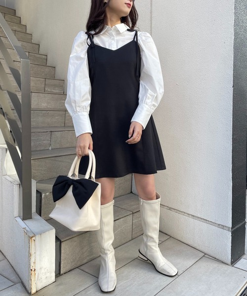 one after another NICE CLAUP(ワンアフターアナザーナイスクラップ)の「ブラウスミニキャミワンピセット(ワンピース・レディース・ブラック/ネイビー/チェック/その他1/ベージュ・FREE)」の6枚目の写真