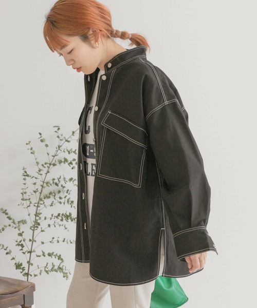 ITEMS URBANRESEARCH（アイテムズ アーバンリサーチ）の「ステッチオーバージャケット（カバーオール・レディース・ベージュ/ブラック・FREE）」の2枚目の写真