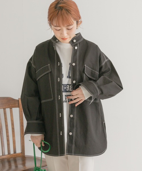 ITEMS URBANRESEARCH（アイテムズ アーバンリサーチ）の「ステッチオーバージャケット（カバーオール・レディース・ベージュ/ブラック・FREE）」の3枚目の写真