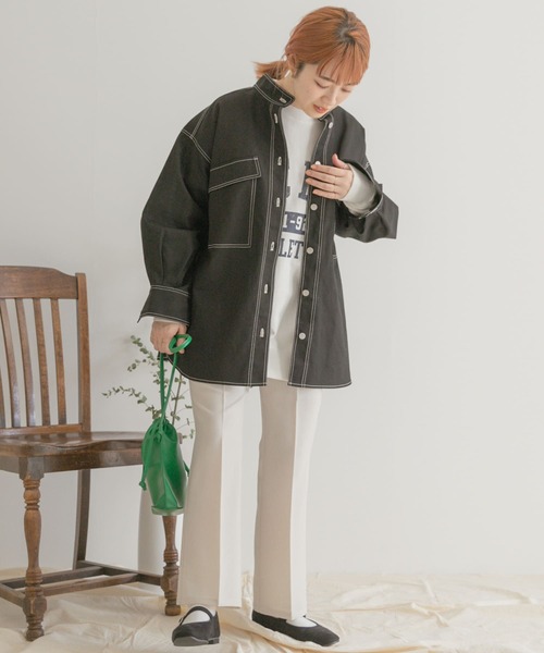 ITEMS URBANRESEARCH（アイテムズ アーバンリサーチ）の「ステッチオーバージャケット（カバーオール・レディース・ベージュ/ブラック・FREE）」の13枚目の写真