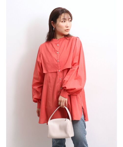 Ungrid(アングリッド)の「【WEB限定】ヨークデザインノーカラーシャツ(シャツ/ブラウス・レディース・オレンジ/ライトグリーン/オフホワイト/ブラック・FREE)」の1枚目の写真