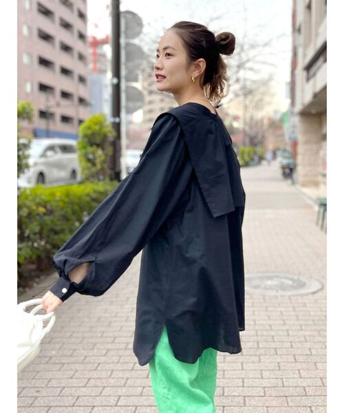 Ungrid(アングリッド)の「【WEB限定】ヨークデザインノーカラーシャツ(シャツ/ブラウス・レディース・オレンジ/ライトグリーン/オフホワイト/ブラック・FREE)」の9枚目の写真