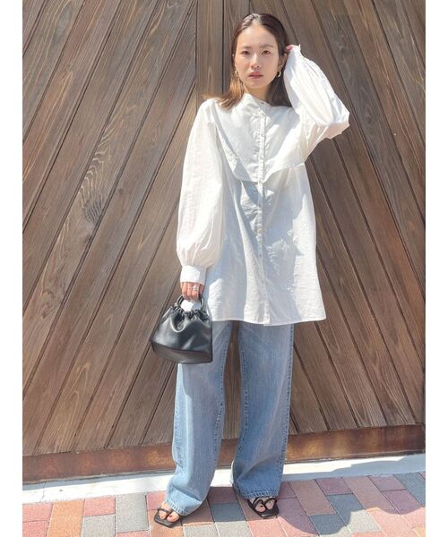 Ungrid(アングリッド)の「【WEB限定】ヨークデザインノーカラーシャツ(シャツ/ブラウス・レディース・オレンジ/ライトグリーン/オフホワイト/ブラック・FREE)」の16枚目の写真