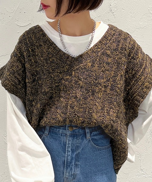 apres jour mignon（アプレジュールミニョン）の「MIXメランジニットベスト【ZOZOTOWN限定アイテム】（ベスト・レディース・ピンク系その他/グリーン系その他/ブラック系その他・フリー/X-LARGE）」の2枚目の写真