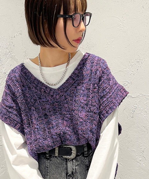 apres jour mignon（アプレジュールミニョン）の「MIXメランジニットベスト【ZOZOTOWN限定アイテム】（ベスト・レディース・ピンク系その他/グリーン系その他/ブラック系その他・フリー/X-LARGE）」の3枚目の写真