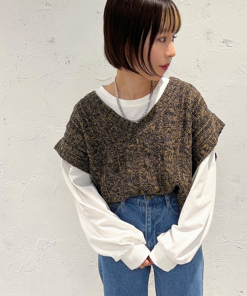 apres jour mignon（アプレジュールミニョン）の「MIXメランジニットベスト【ZOZOTOWN限定アイテム】（ベスト・レディース・ピンク系その他/グリーン系その他/ブラック系その他・フリー/X-LARGE）」の9枚目の写真