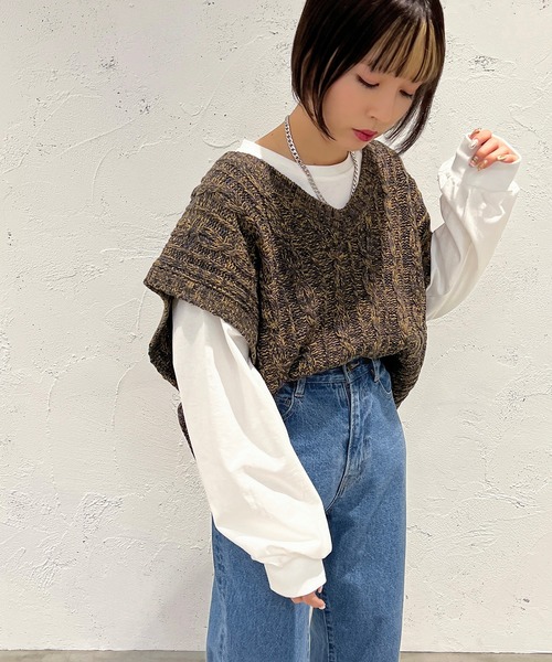 apres jour mignon（アプレジュールミニョン）の「MIXメランジニットベスト【ZOZOTOWN限定アイテム】（ベスト・レディース・ピンク系その他/グリーン系その他/ブラック系その他・フリー/X-LARGE）」の10枚目の写真