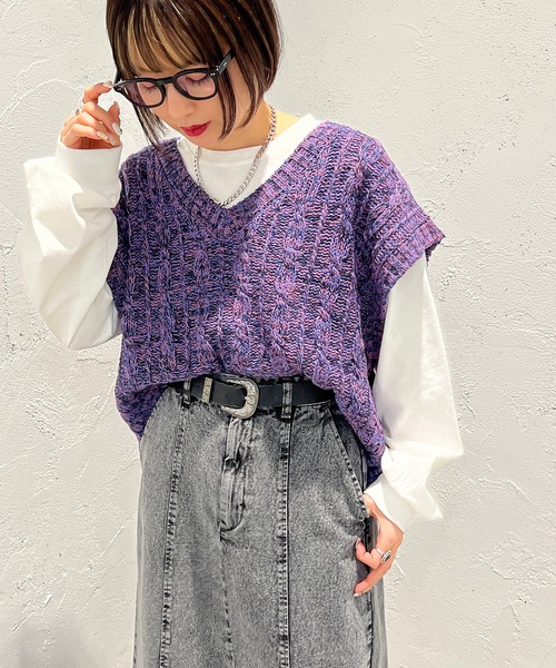 apres jour mignon（アプレジュールミニョン）の「MIXメランジニットベスト【ZOZOTOWN限定アイテム】（ベスト・レディース・ピンク系その他/グリーン系その他/ブラック系その他・フリー/X-LARGE）」の15枚目の写真