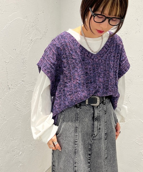 apres jour mignon（アプレジュールミニョン）の「MIXメランジニットベスト【ZOZOTOWN限定アイテム】（ベスト・レディース・ピンク系その他/グリーン系その他/ブラック系その他・フリー/X-LARGE）」の16枚目の写真