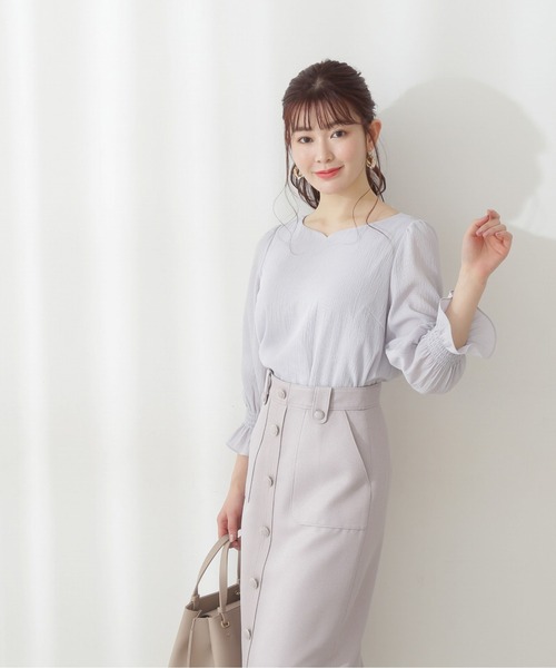 PROPORTION BODY DRESSING（プロポーションボディドレッシング）の「ハートネックシャーリングブラウス / 1212110307（シャツ/ブラウス・レディース・ホワイト系その他/ブルー/オフホワイト・SMALL/MEDIUM）」の3枚目の写真