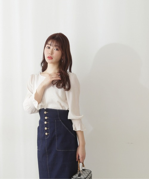 PROPORTION BODY DRESSING（プロポーションボディドレッシング）の「ハートネックシャーリングブラウス / 1212110307（シャツ/ブラウス・レディース・ホワイト系その他/ブルー/オフホワイト・SMALL/MEDIUM）」の11枚目の写真