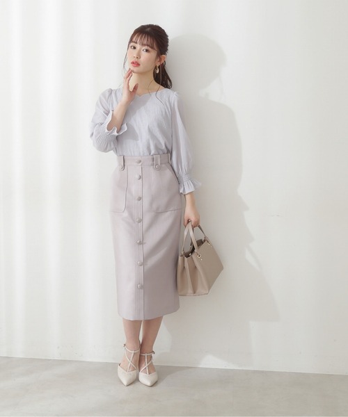 PROPORTION BODY DRESSING（プロポーションボディドレッシング）の「ハートネックシャーリングブラウス / 1212110307（シャツ/ブラウス・レディース・ホワイト系その他/ブルー/オフホワイト・SMALL/MEDIUM）」の10枚目の写真