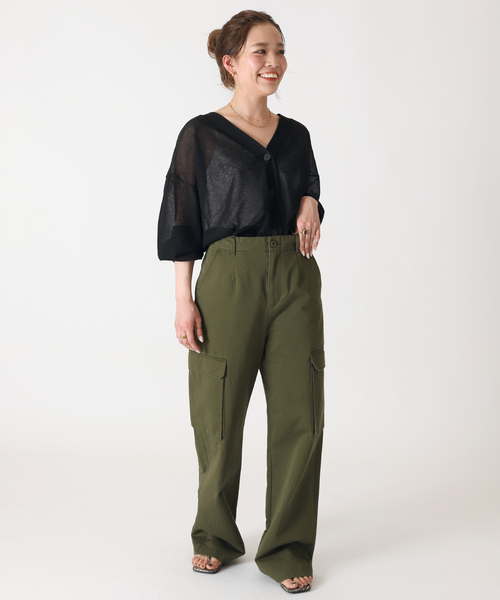 Simplicite(サンプリシテ)の「シアーVネックカーディガン(カーディガン/ボレロ・レディース・ホワイト/ブラック/オレンジ/グリーン・FREE)」の8枚目の写真