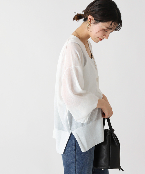 Simplicite(サンプリシテ)の「シアーVネックカーディガン(カーディガン/ボレロ・レディース・ホワイト/ブラック/オレンジ/グリーン・FREE)」の11枚目の写真