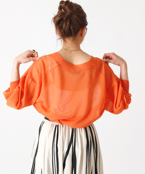 Simplicite(サンプリシテ)の「シアーVネックカーディガン(カーディガン/ボレロ・レディース・ホワイト/ブラック/オレンジ/グリーン・FREE)」の19枚目の写真