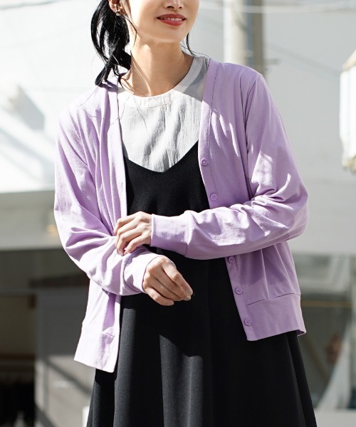 zootie（ズーティー）の「さらっと薄手で快適 UVカットカーディガン（カーディガン/ボレロ・レディース・ネイビー/杢グレー/ライトブルー/オフホワイト/ライトイエロー/ベージュ/ライトカーキ/ブラック/モカ/スモークピンク/ラベンダー/ミント・L-XL/M-L）」の10枚目の写真