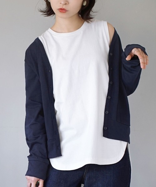 zootie（ズーティー）の「さらっと薄手で快適 UVカットカーディガン（カーディガン/ボレロ・レディース・ネイビー/杢グレー/ライトブルー/オフホワイト/ライトイエロー/ベージュ/ライトカーキ/ブラック/モカ/スモークピンク/ラベンダー/ミント・L-XL/M-L）」の9枚目の写真