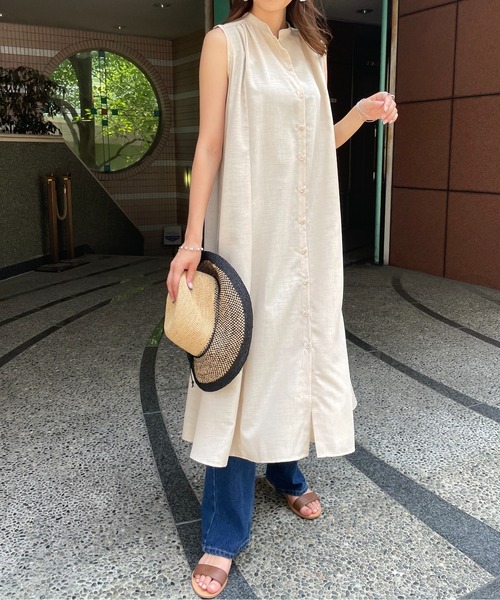 StyleSea（スタイルシー）の「スラブジョーゼットギャザージレワンピース（ワンピース・レディース・ホワイト/ブラック/ベージュ/オリーブ・MEDIUM）」の3枚目の写真