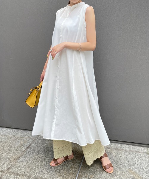 StyleSea（スタイルシー）の「スラブジョーゼットギャザージレワンピース（ワンピース・レディース・ホワイト/ブラック/ベージュ/オリーブ・MEDIUM）」の2枚目の写真