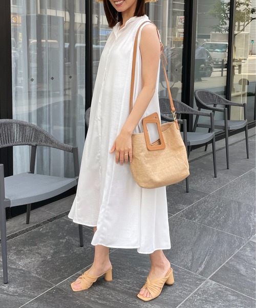 StyleSea（スタイルシー）の「スラブジョーゼットギャザージレワンピース（ワンピース・レディース・ホワイト/ブラック/ベージュ/オリーブ・MEDIUM）」の12枚目の写真