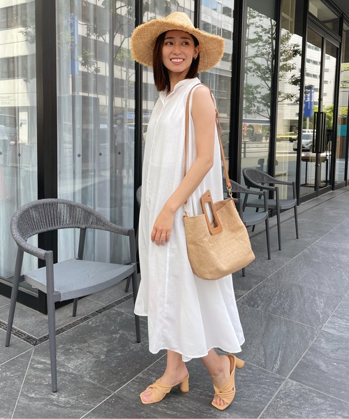 StyleSea（スタイルシー）の「スラブジョーゼットギャザージレワンピース（ワンピース・レディース・ホワイト/ブラック/ベージュ/オリーブ・MEDIUM）」の5枚目の写真