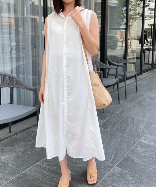 StyleSea（スタイルシー）の「スラブジョーゼットギャザージレワンピース（ワンピース・レディース・ホワイト/ブラック/ベージュ/オリーブ・MEDIUM）」の16枚目の写真