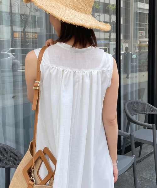 StyleSea（スタイルシー）の「スラブジョーゼットギャザージレワンピース（ワンピース・レディース・ホワイト/ブラック/ベージュ/オリーブ・MEDIUM）」の17枚目の写真