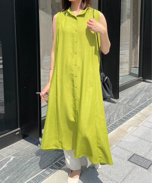 StyleSea（スタイルシー）の「スラブジョーゼットギャザージレワンピース（ワンピース・レディース・ホワイト/ブラック/ベージュ/オリーブ・MEDIUM）」の13枚目の写真