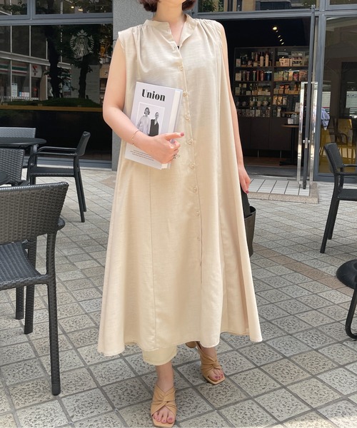 StyleSea（スタイルシー）の「スラブジョーゼットギャザージレワンピース（ワンピース・レディース・ホワイト/ブラック/ベージュ/オリーブ・MEDIUM）」の11枚目の写真