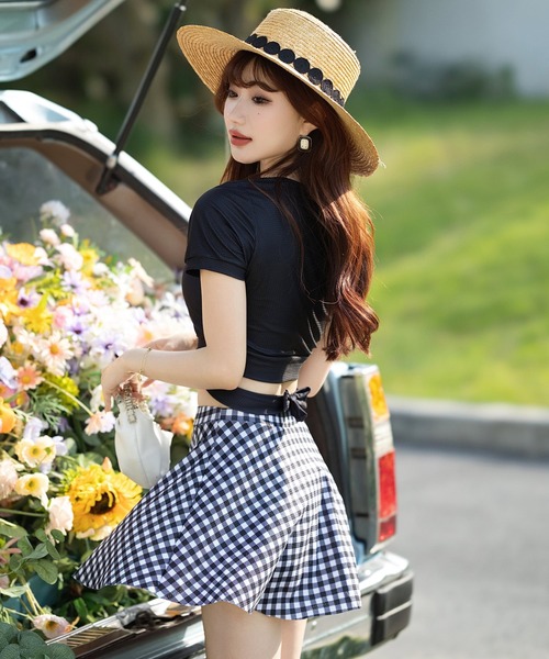 セール】レディース水着 体型カバー バックリボンビキニ フレア