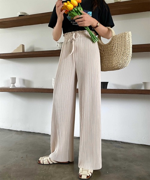 AsRiRe(アスリレイ)の「【AsRiRe】ワイドリブパンツ(その他パンツ・レディース・ブラック/ベージュ/グレー・M)」の3枚目の写真